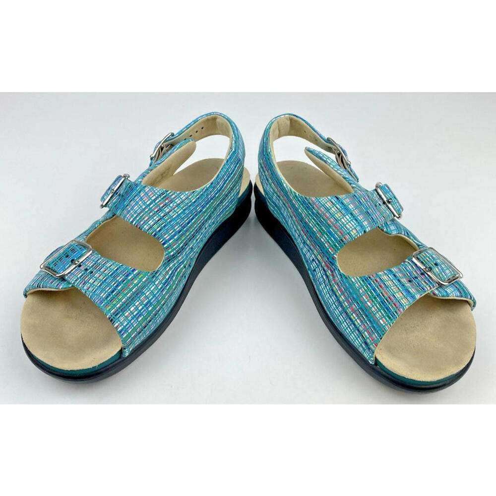 SAS Relaxed Sandal Rainbow Teal Slingback Summer 6 1/2 M Comfort Shoes USA EUC - Picture 4 of 11